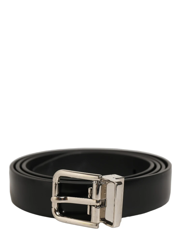 Black Leather Silver Tone Metal Buckle Belt