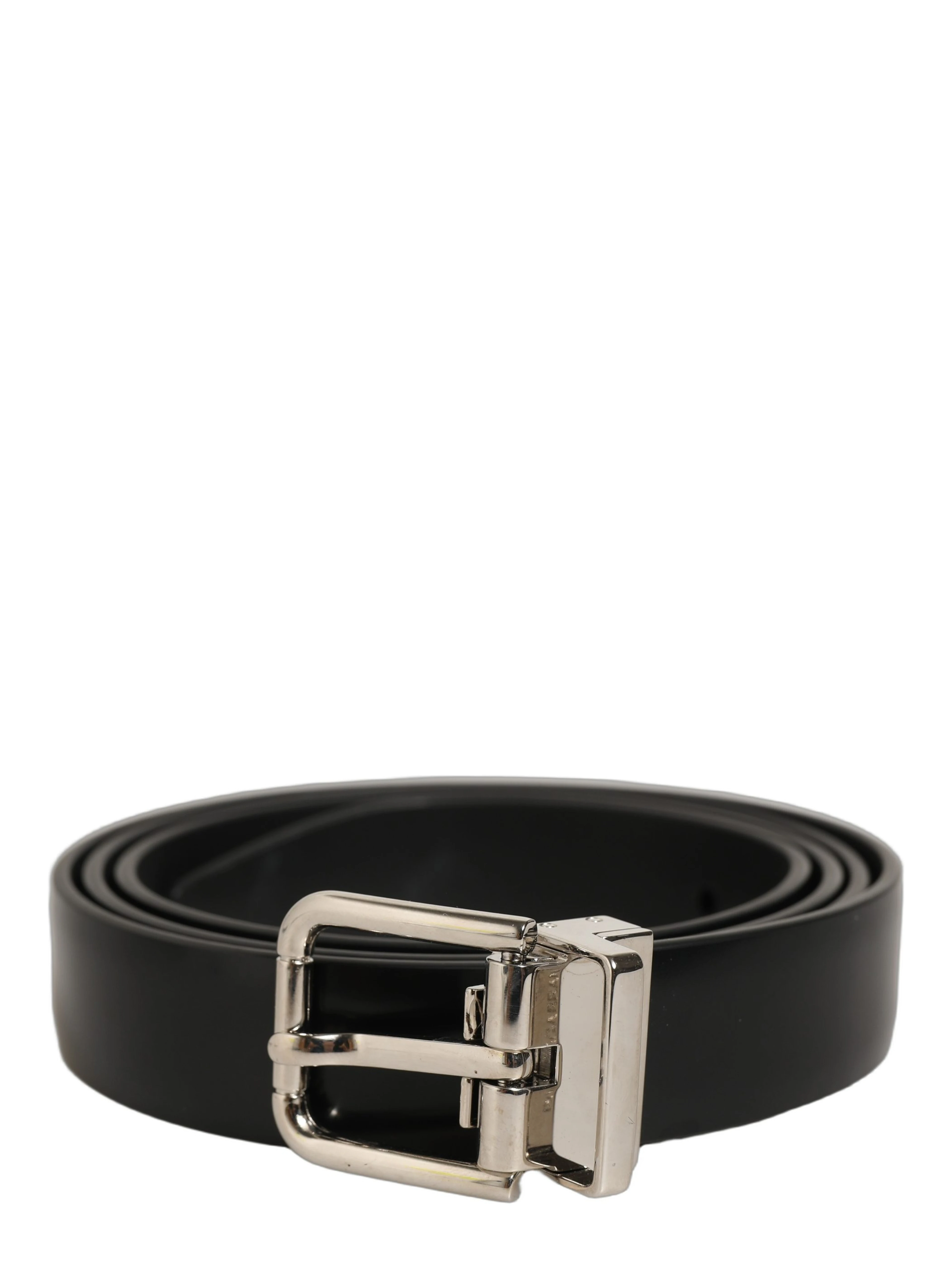 Black Leather Silver Tone Metal Buckle Belt