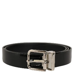 Black Classic Leather Silver Tone Buckle Belt