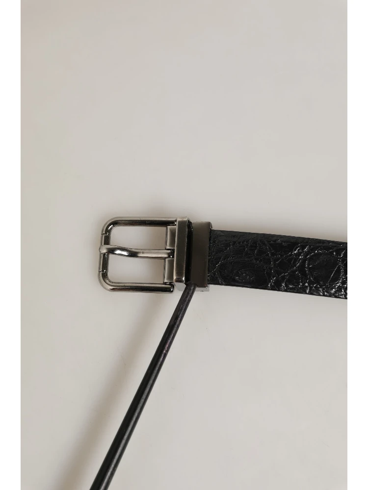 Black Leather Silver Metal Buckle Men Belt