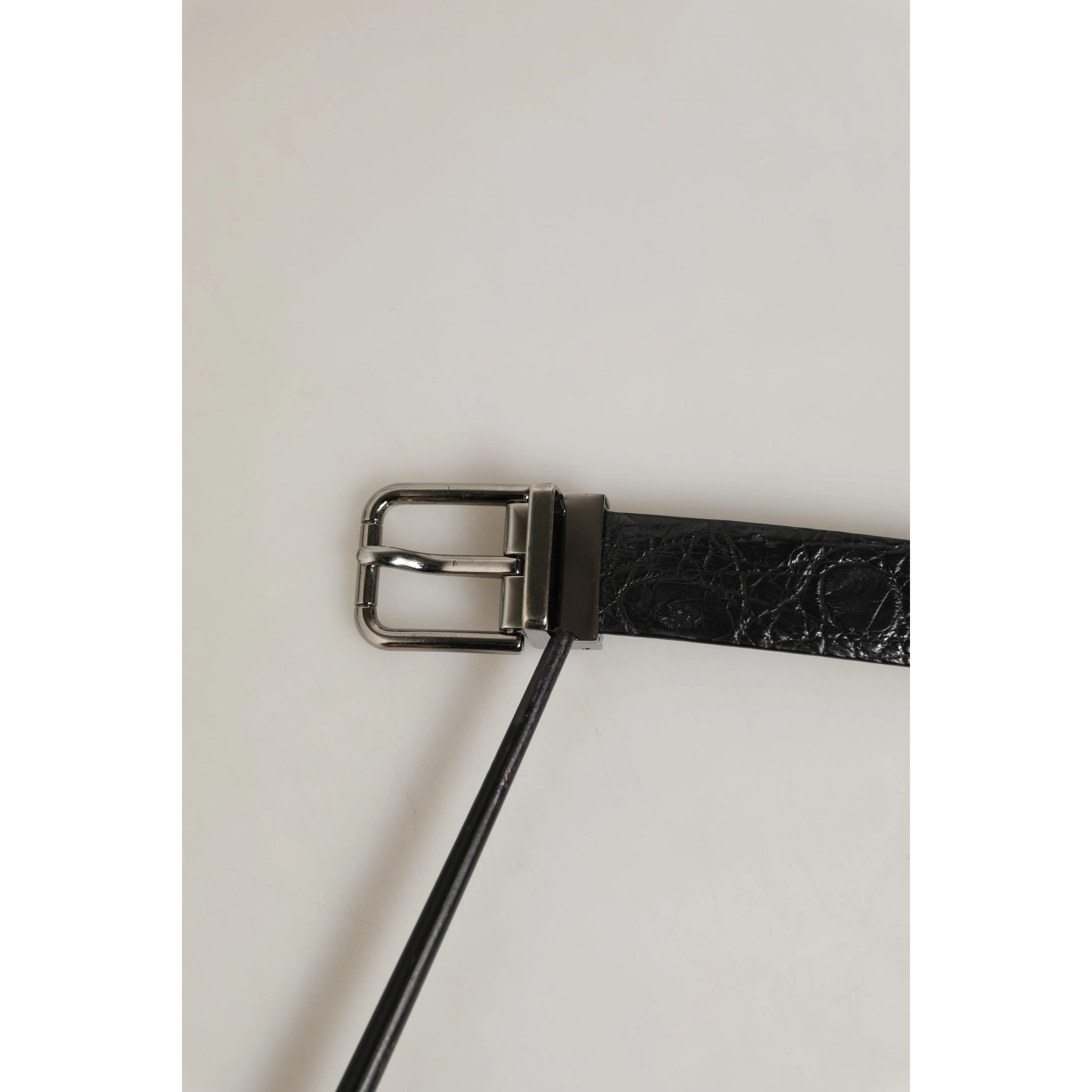 Black Leather Silver Metal Buckle Men Belt