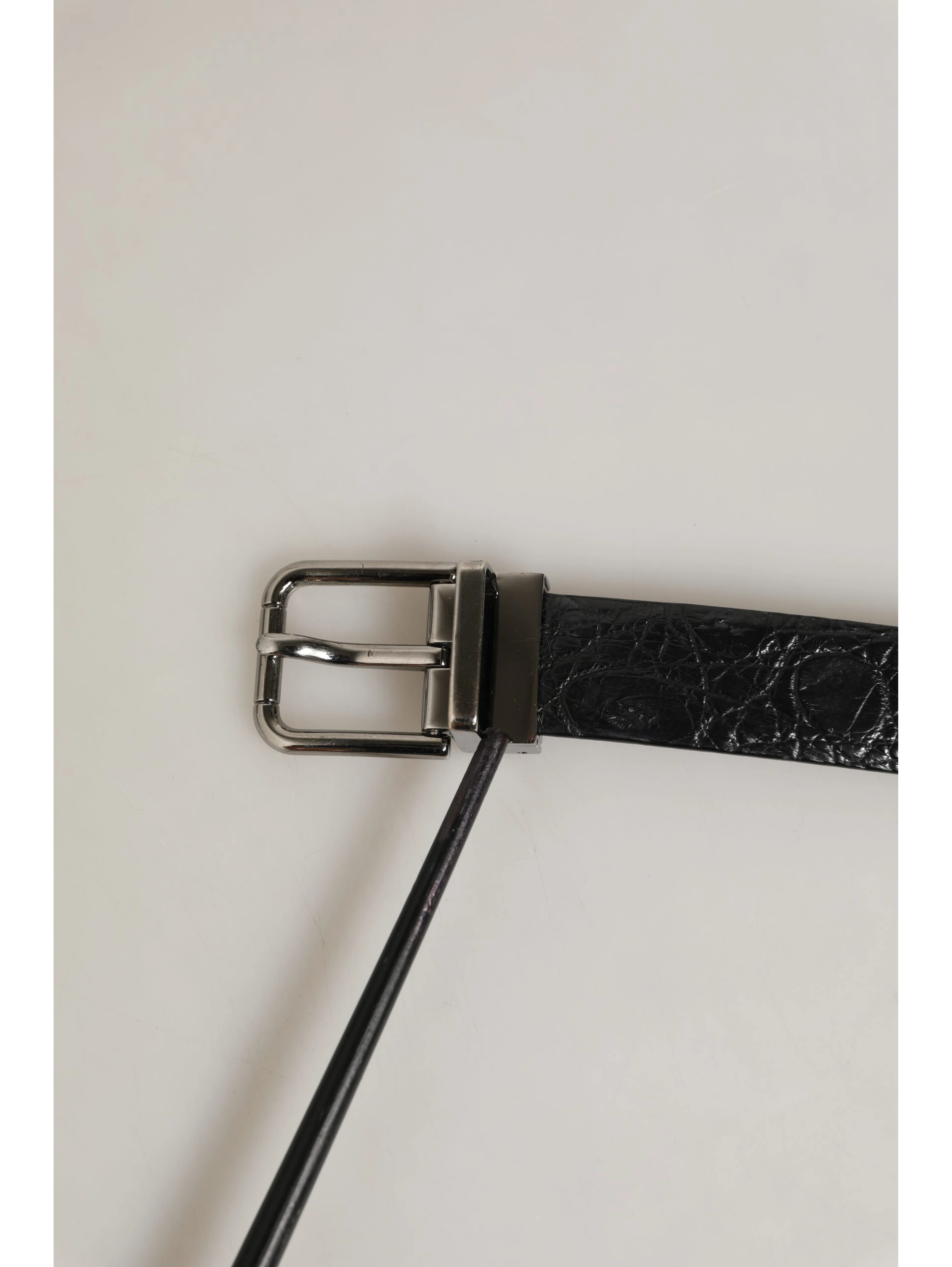 Black Leather Silver Metal Buckle Men Belt