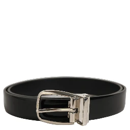 Black Classic Leather Silver Tone Buckle Belt
