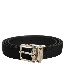 Black Classic Leather Silver Tone Buckle Belt
