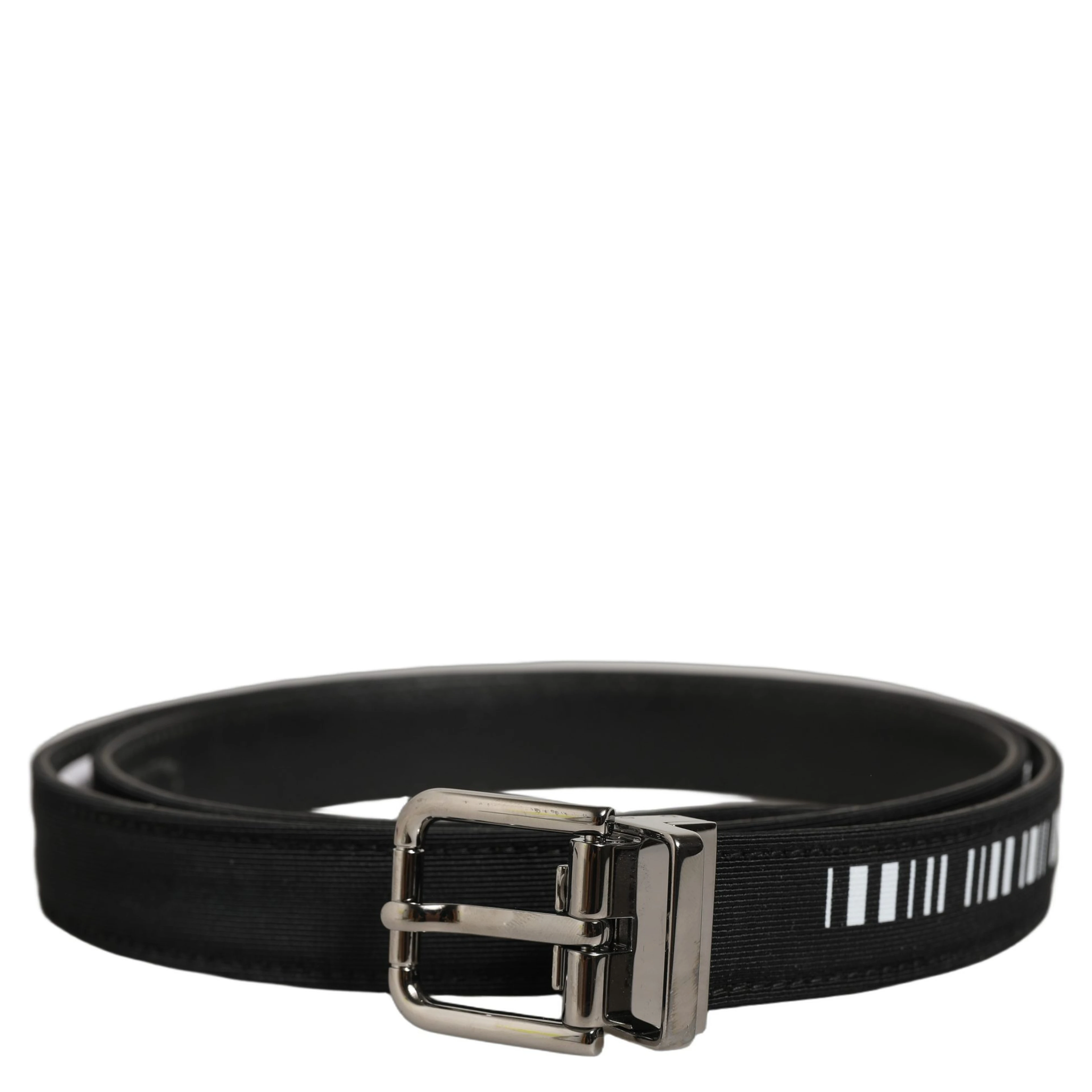 Black Fabric Leather Barcode Silver Buckle Belt