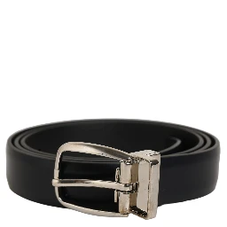Blue Calf Leather Silver Metal Buckle Belt