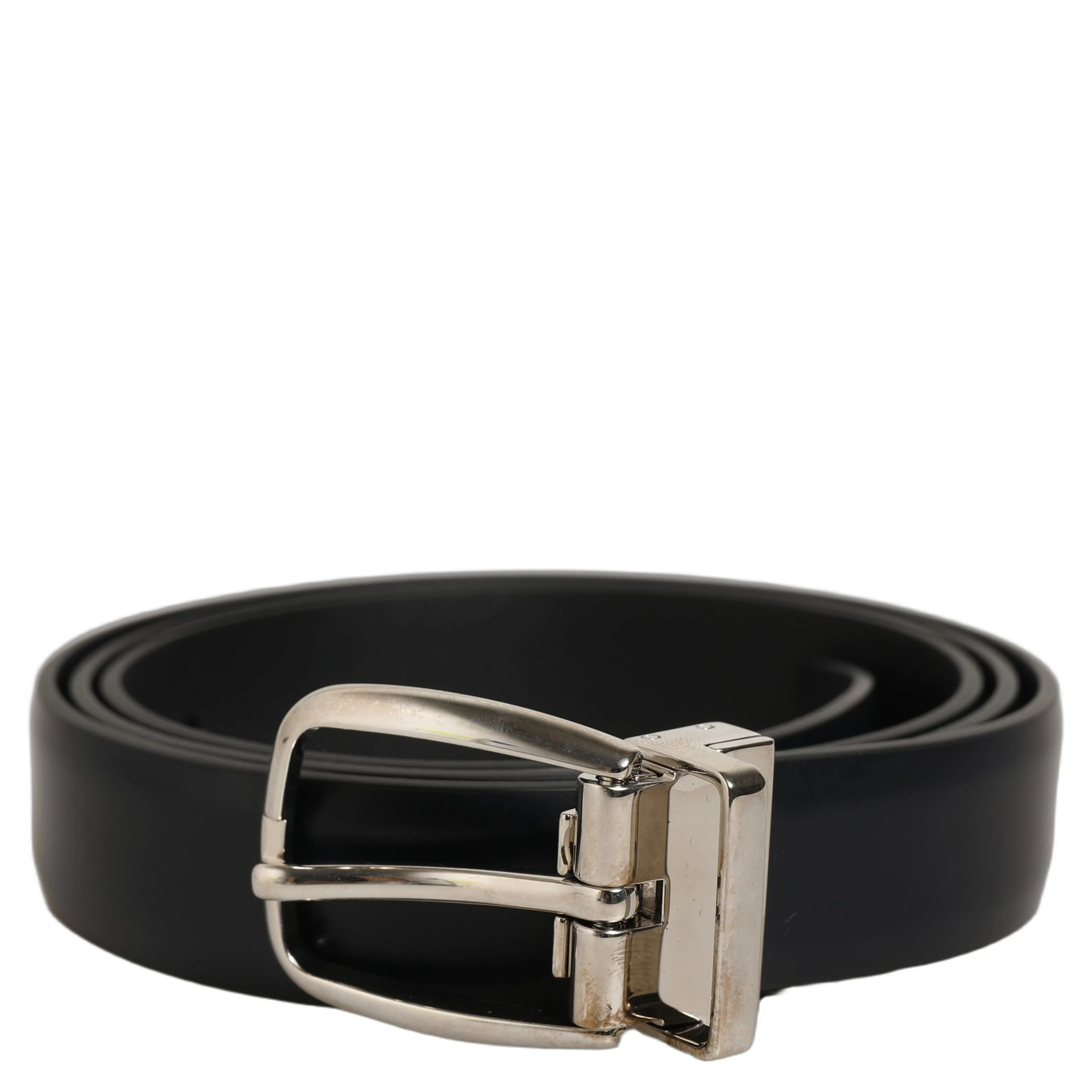 Blue Calf Leather Silver Metal Buckle Belt