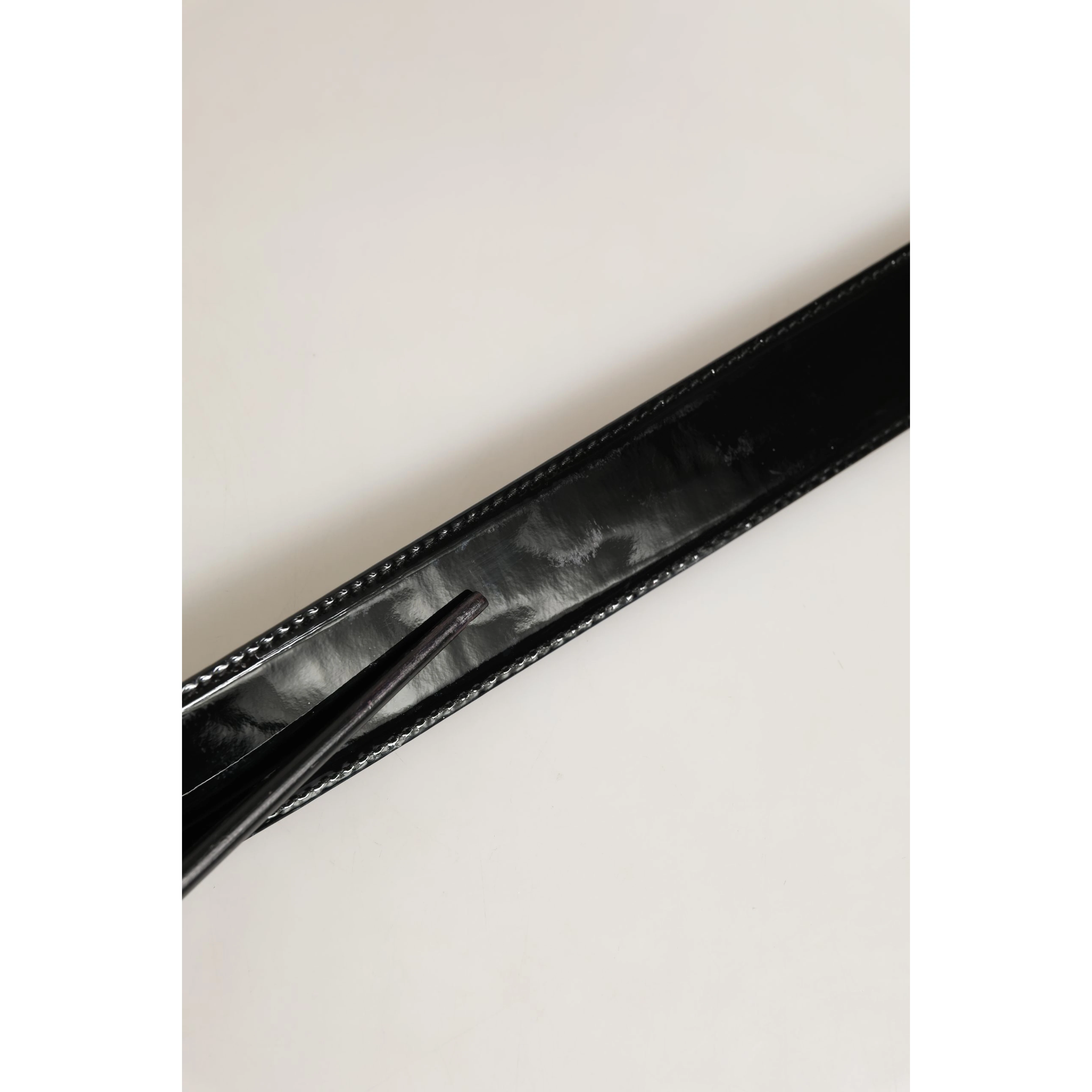 Black Patent Leather Silver Metal Buckle Belt