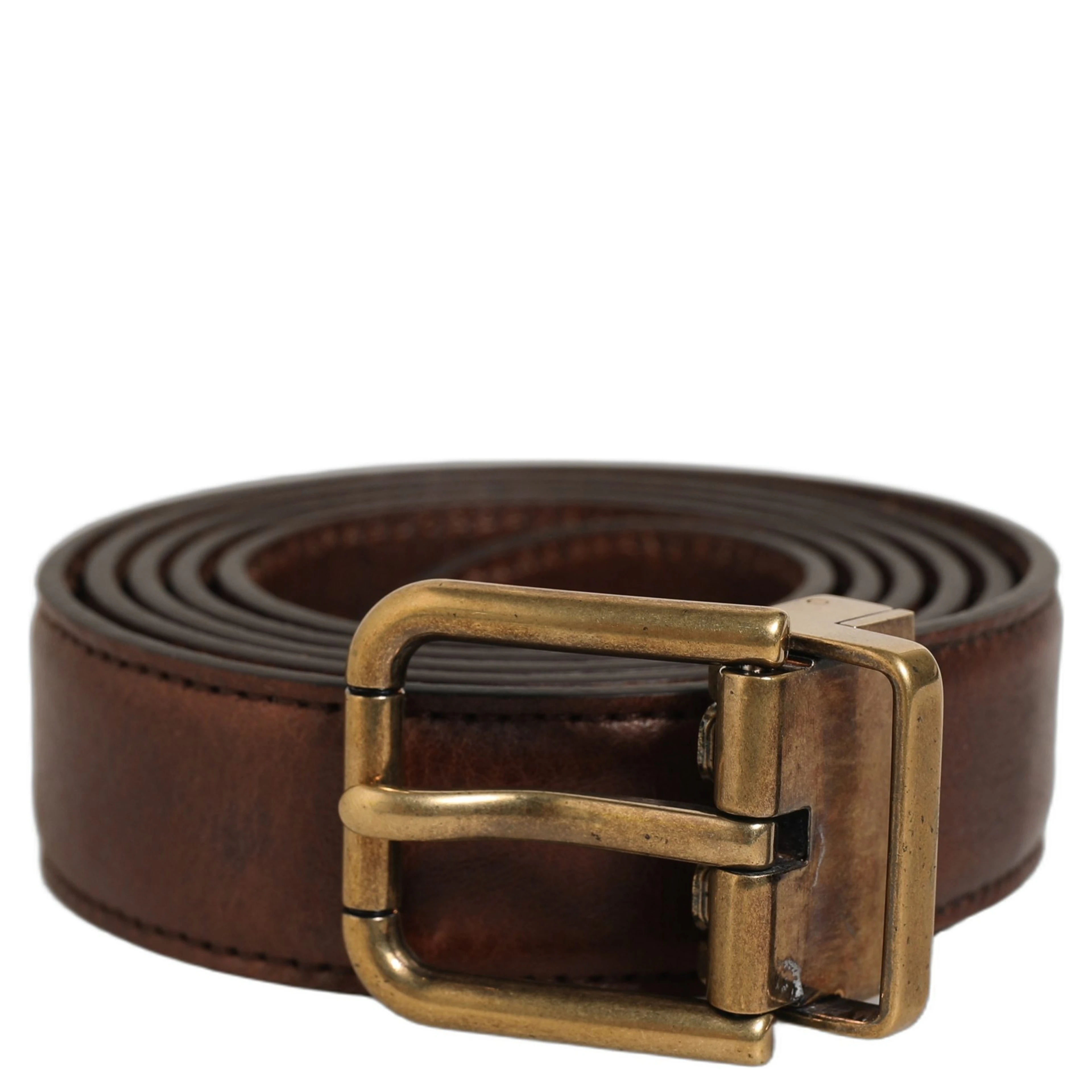 Brown Leather Gold Tone Metal Buckle Belt