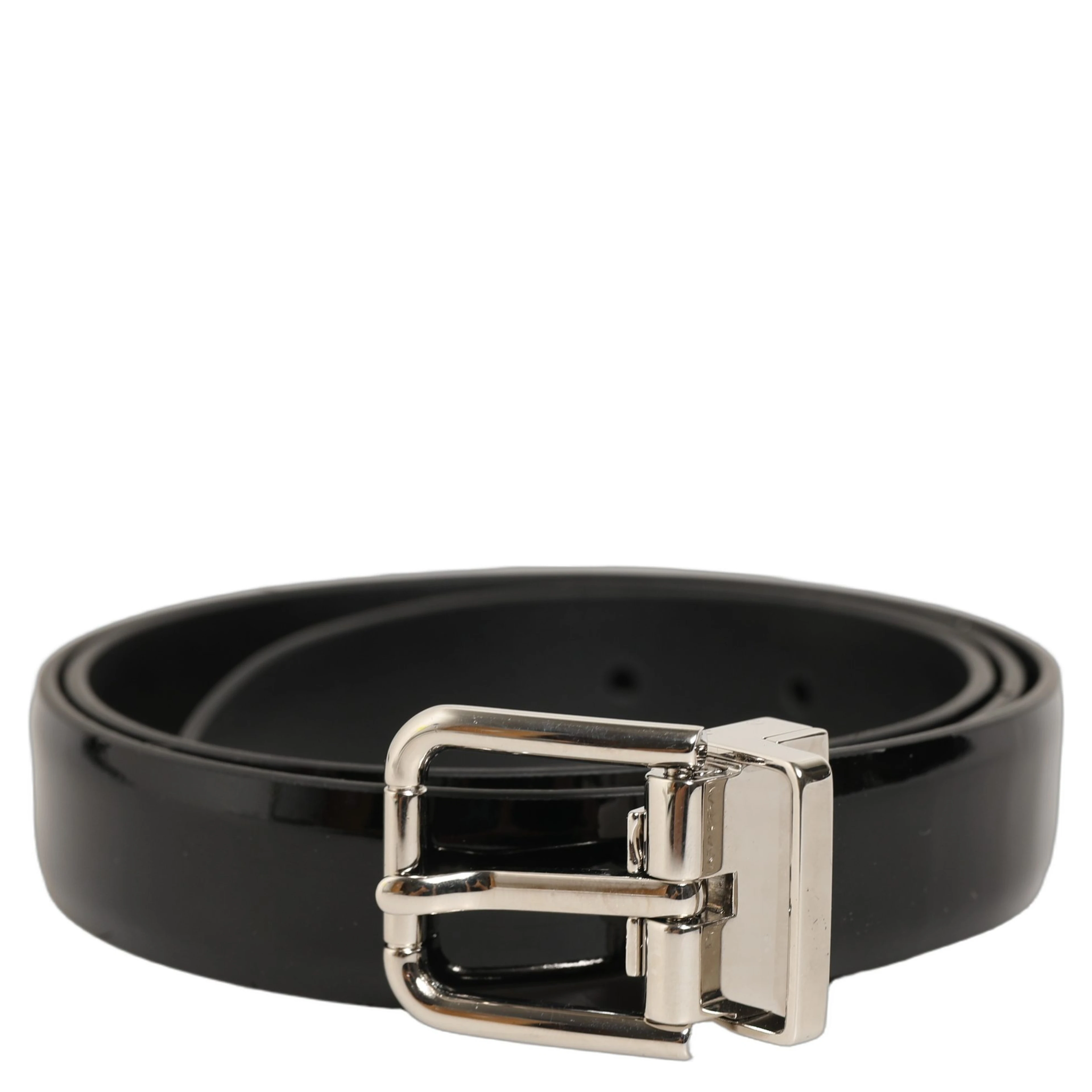 Black Classic Leather Silver Tone Buckle Belt