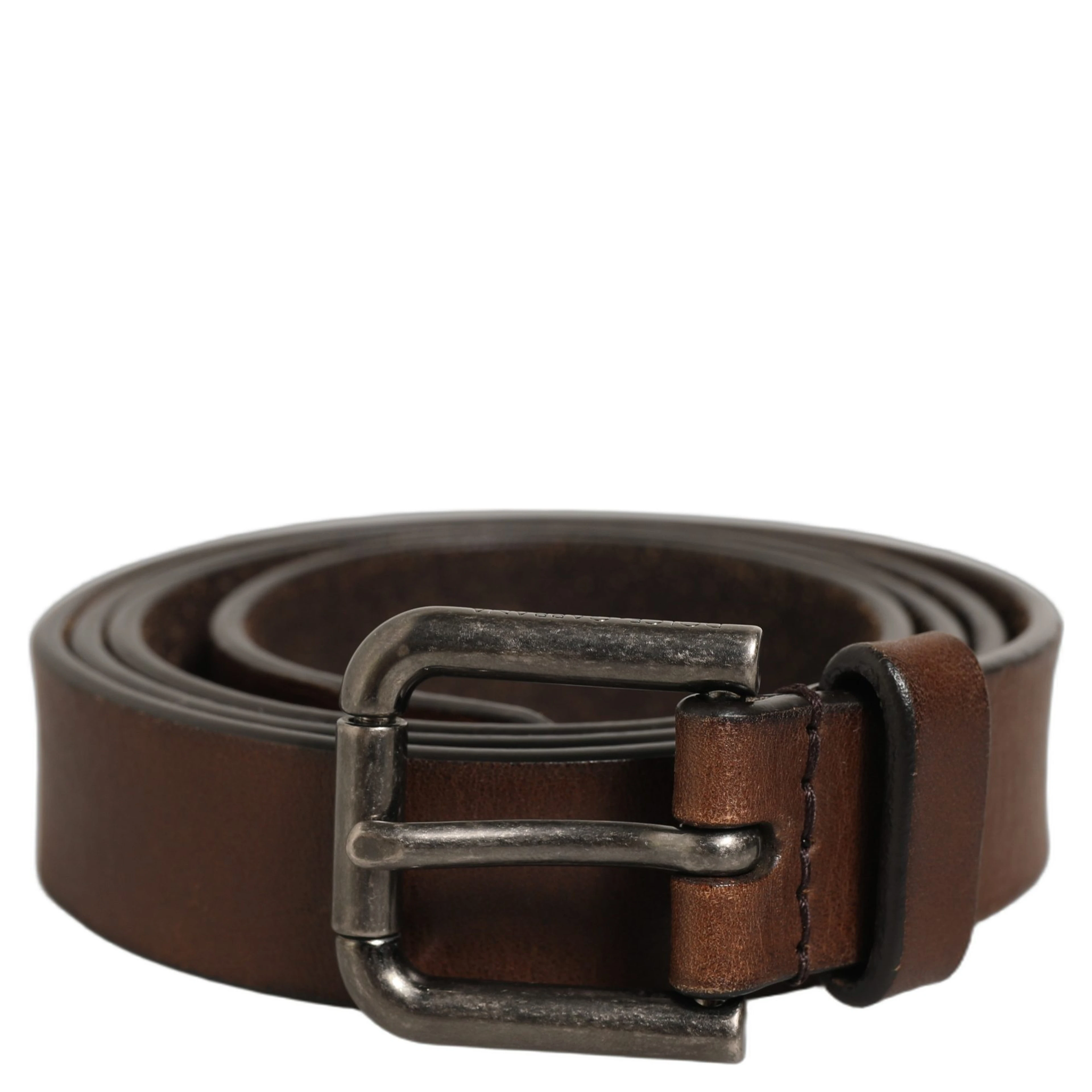 Brown Leather Silver Tone Metal Buckle Belt