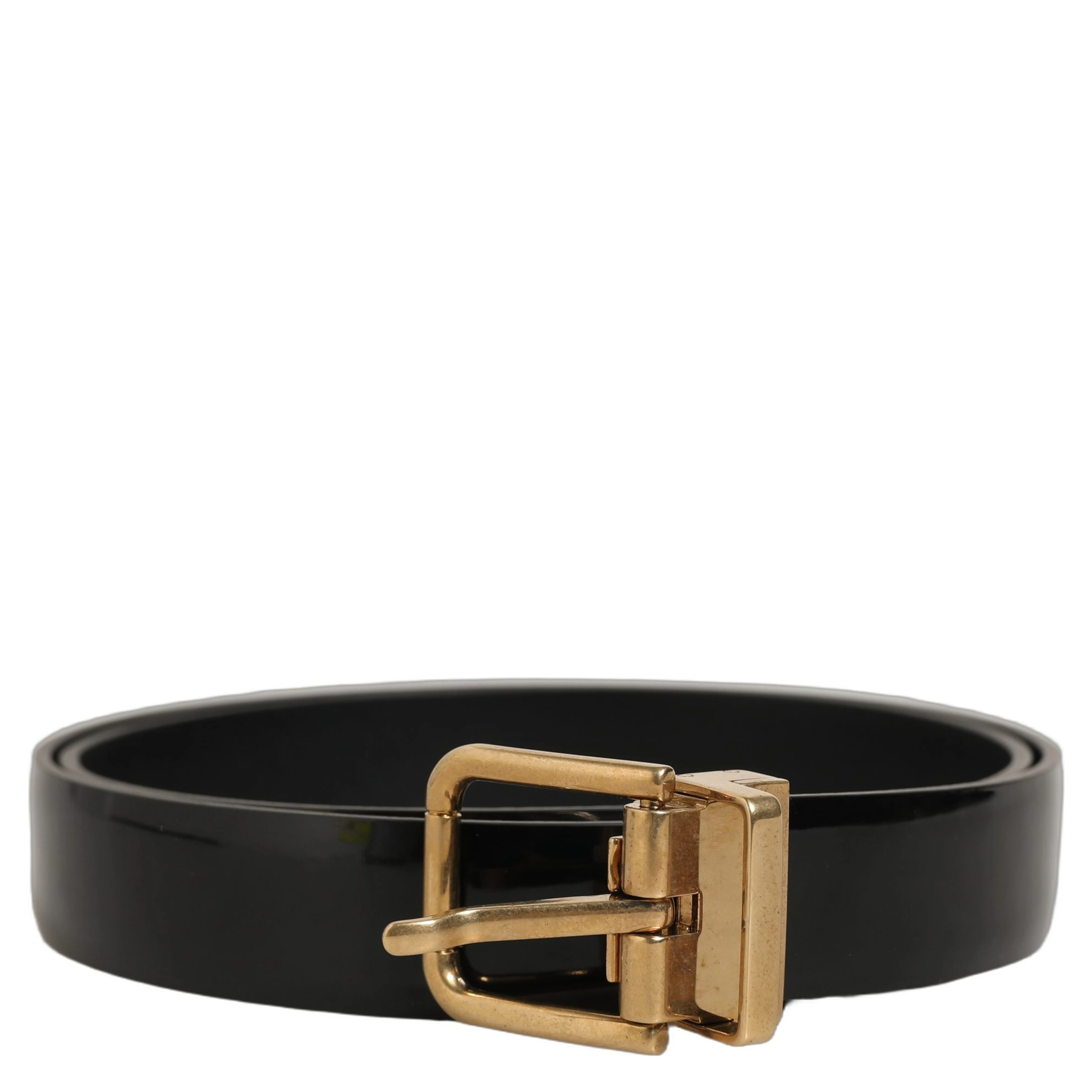 Black Classic Leather Gold Tone Buckle Belt