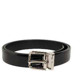 Black Classic Leather Silver Tone Buckle Belt