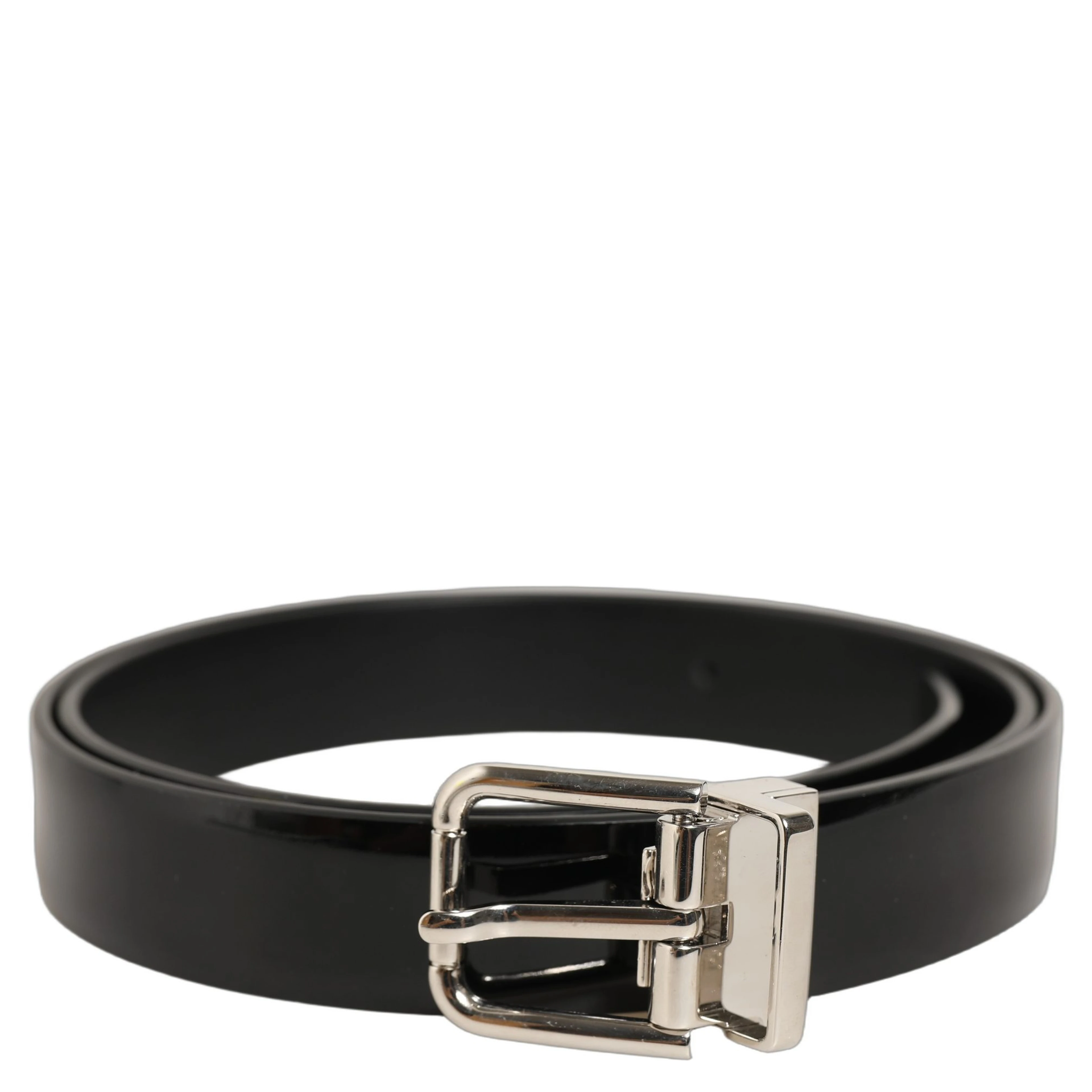 Black Classic Leather Silver Tone Buckle Belt