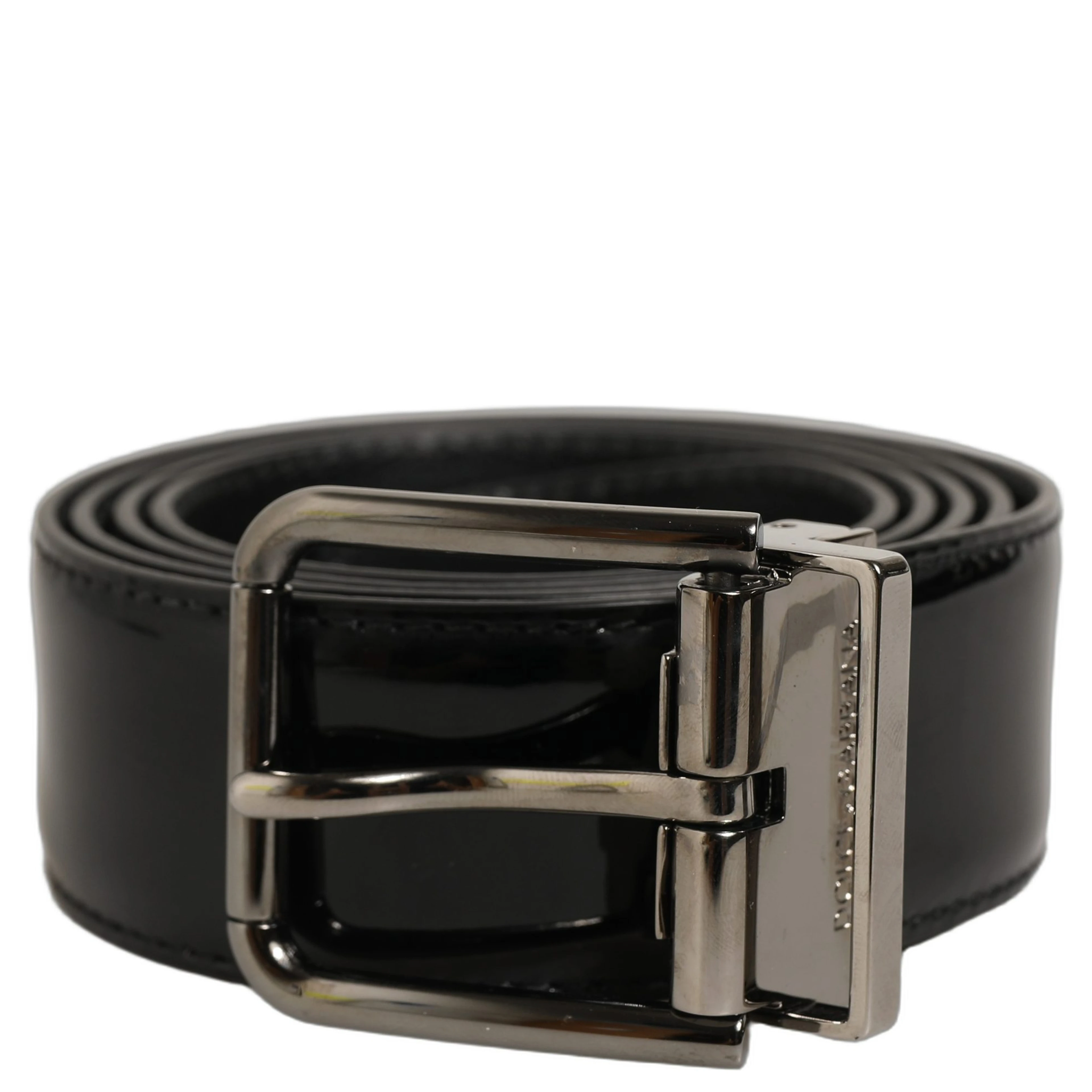 Black Patent Leather Silver Metal Buckle Belt