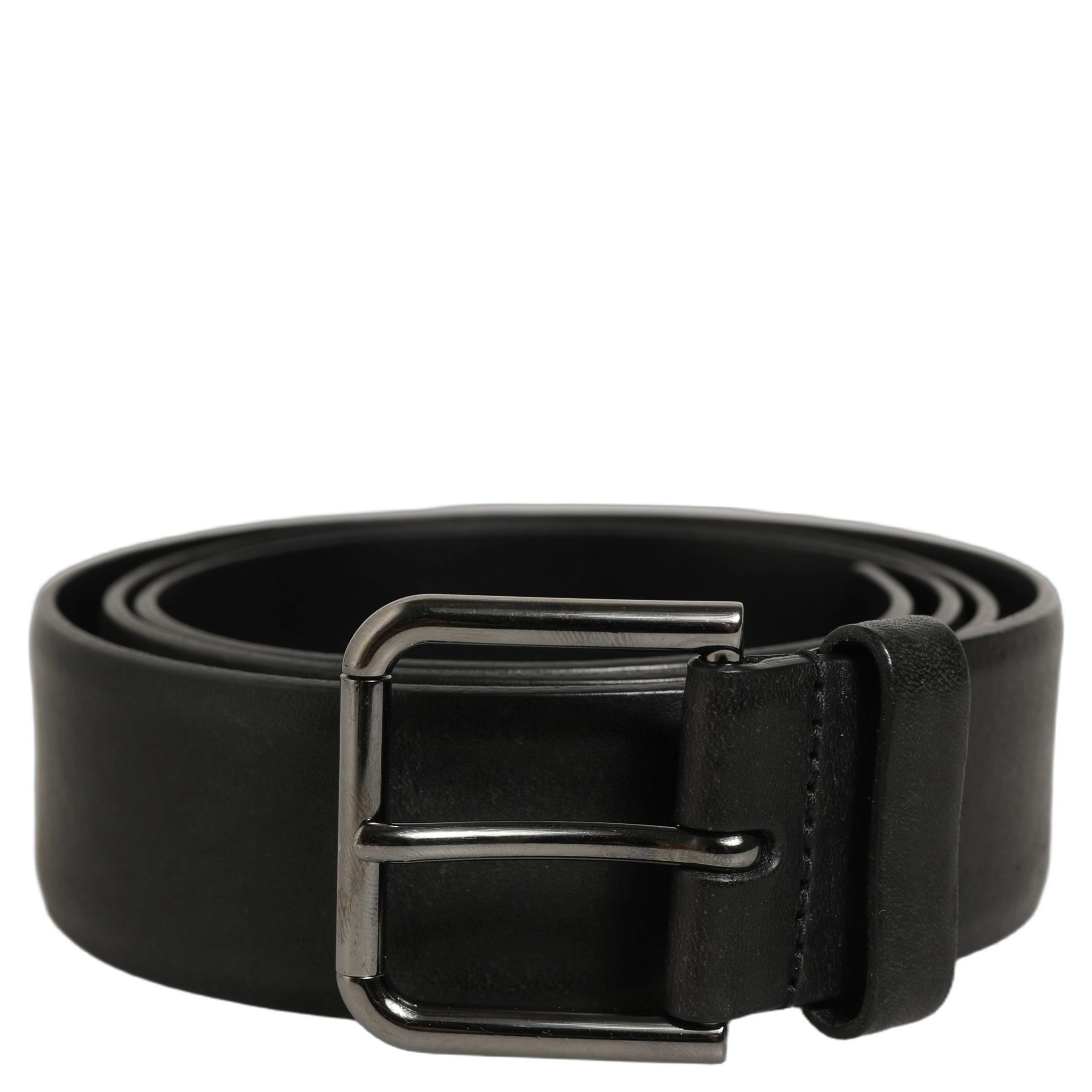 Black Calf Leather Classic Silver Buckle Belt