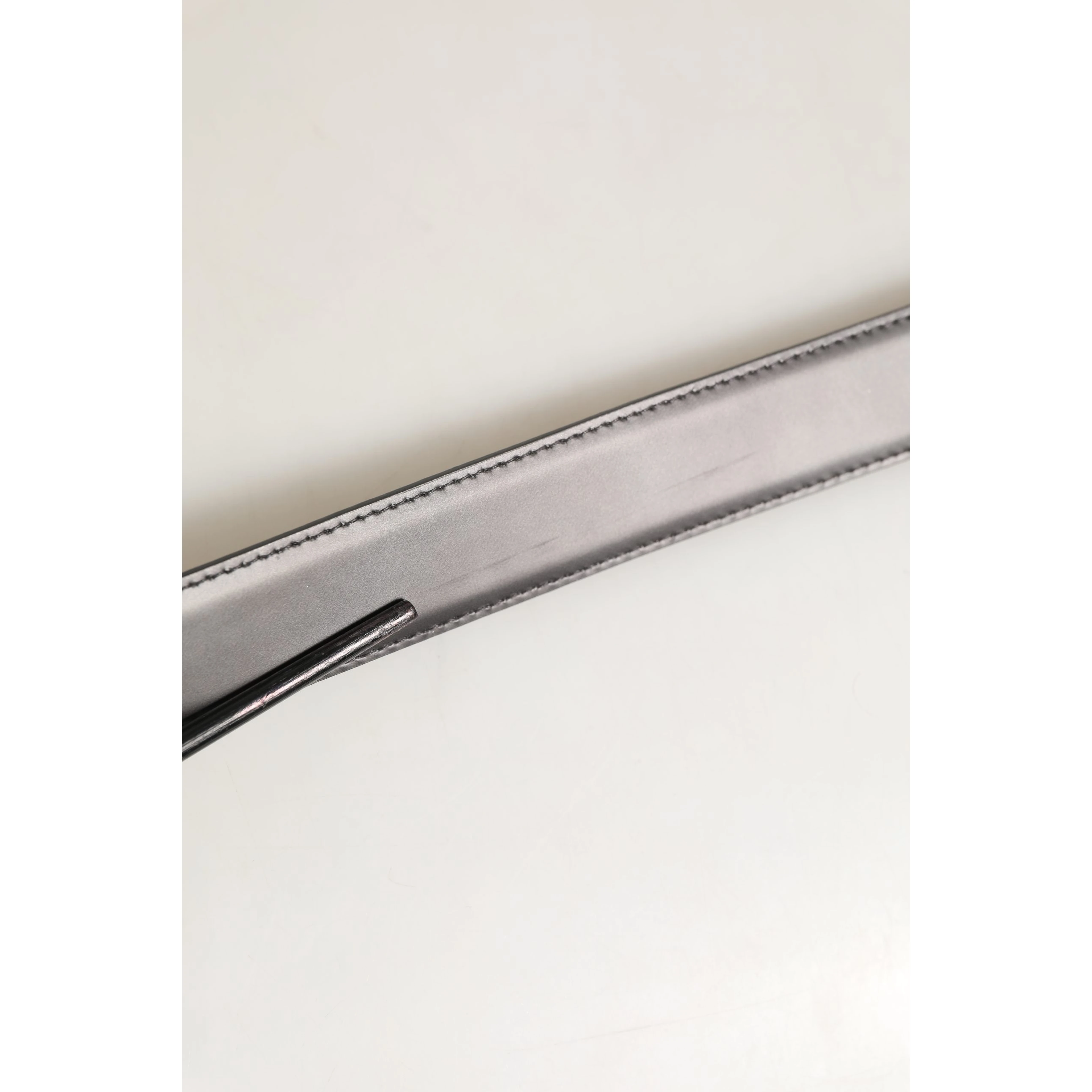 Dark Gray Leather Metal Buckle Classic Belt