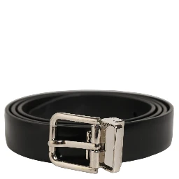 Black Leather Silver Tone Metal Buckle Belt
