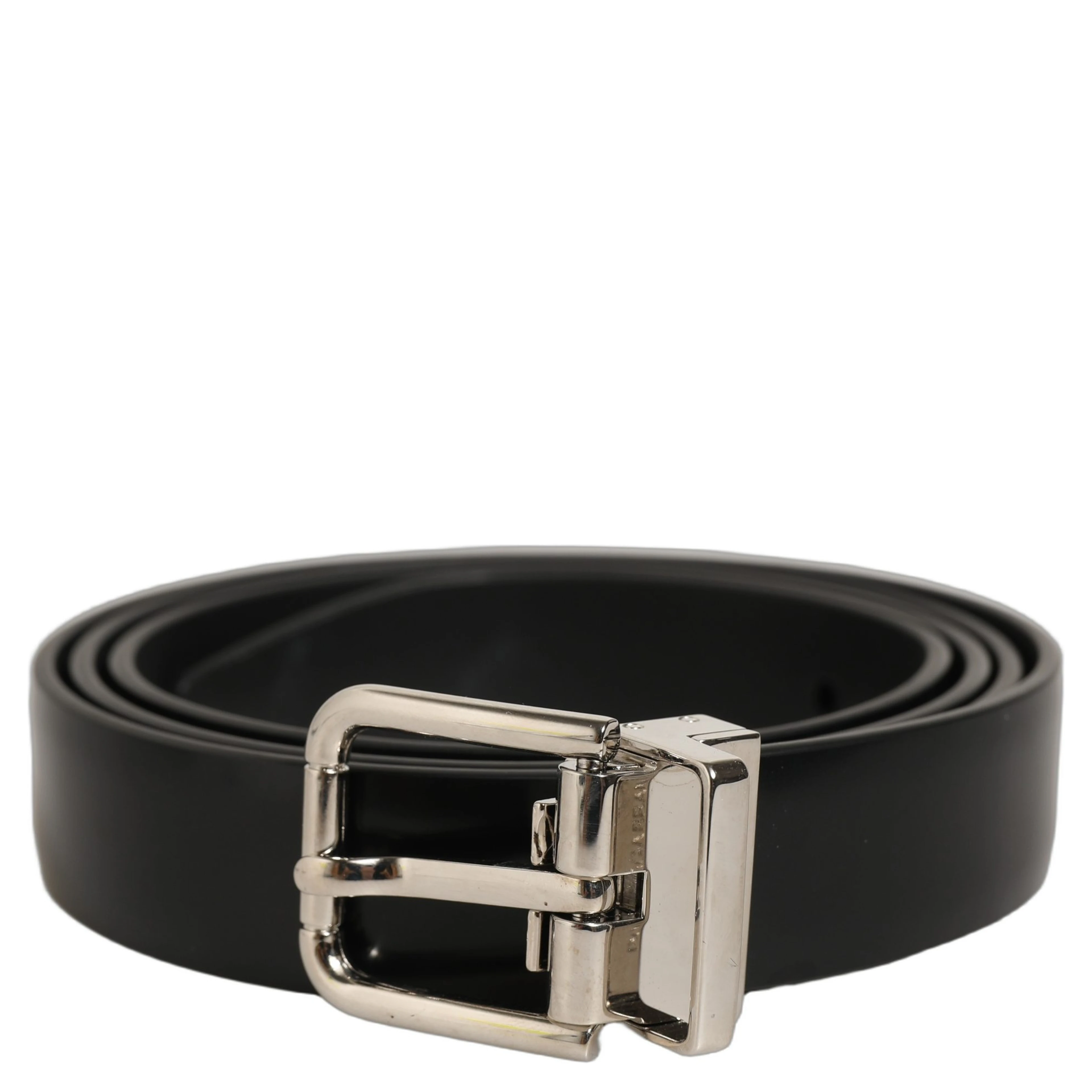 Black Leather Silver Tone Metal Buckle Belt