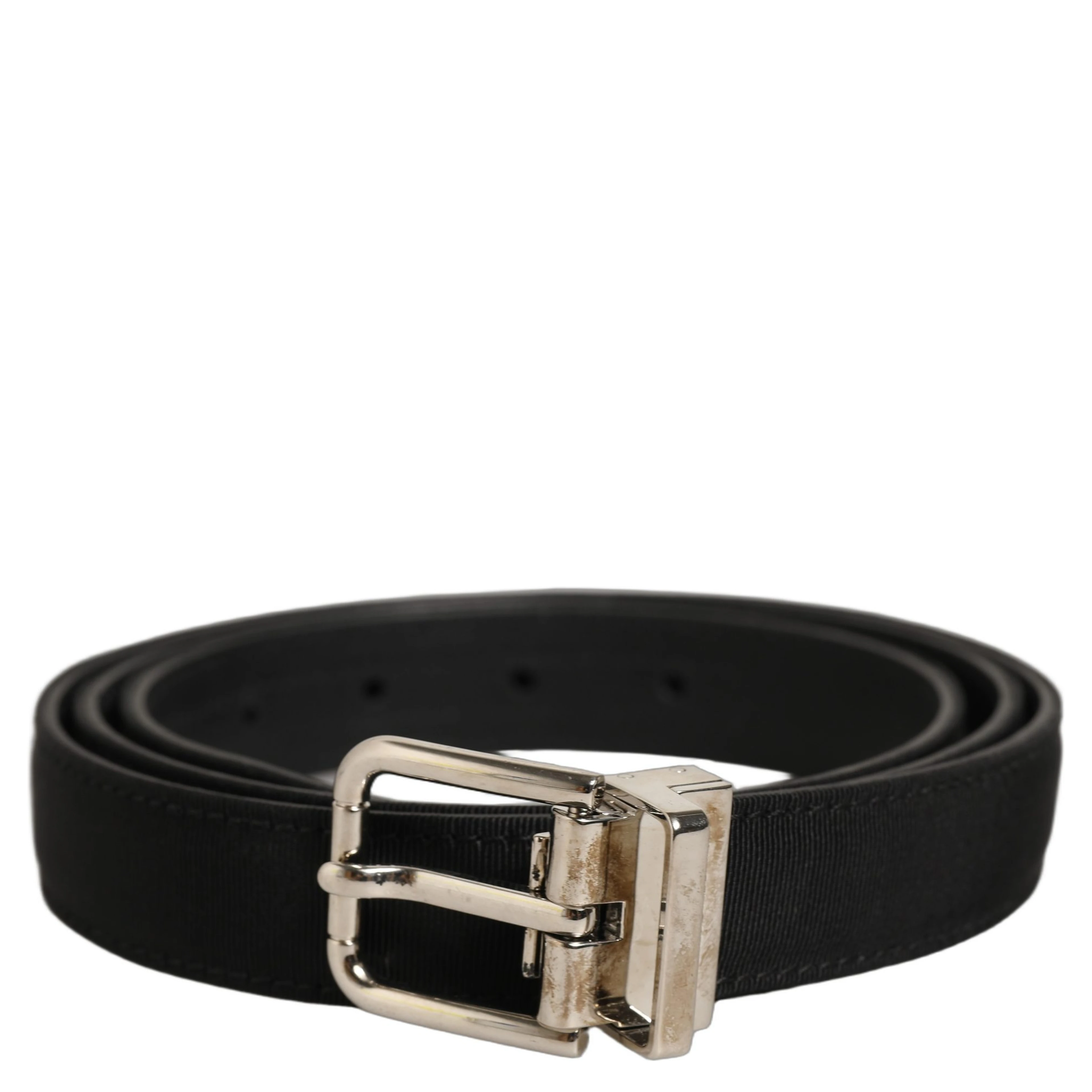 Black Classic Leather Silver Tone Buckle Belt