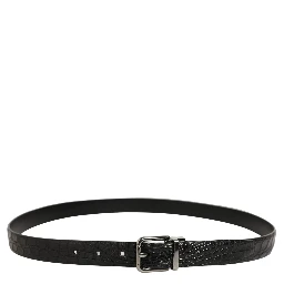 Black Leather Silver Metal Buckle Men Belt