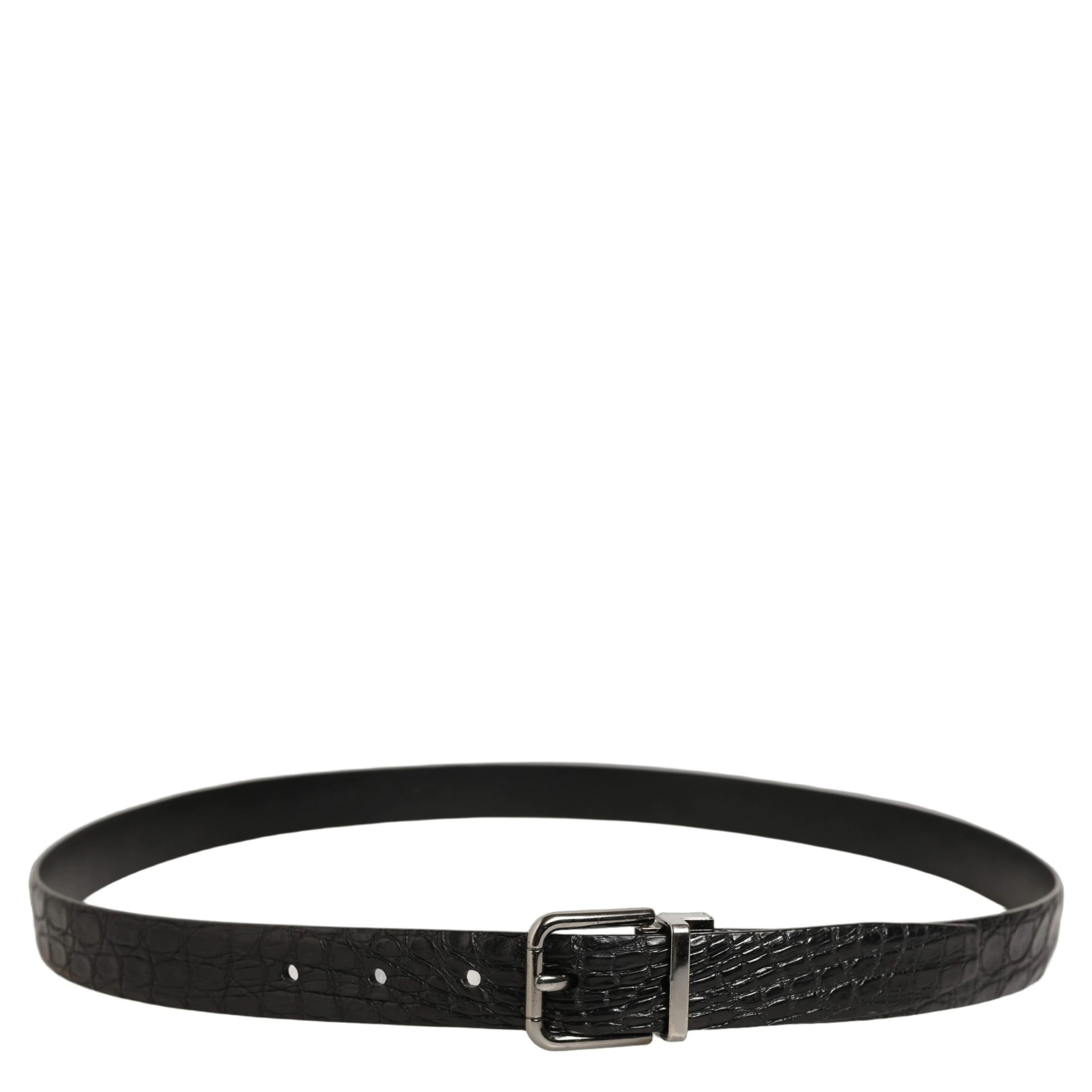Black Leather Silver Metal Buckle Men Belt