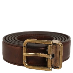 Brown Leather Gold Tone Metal Buckle Belt