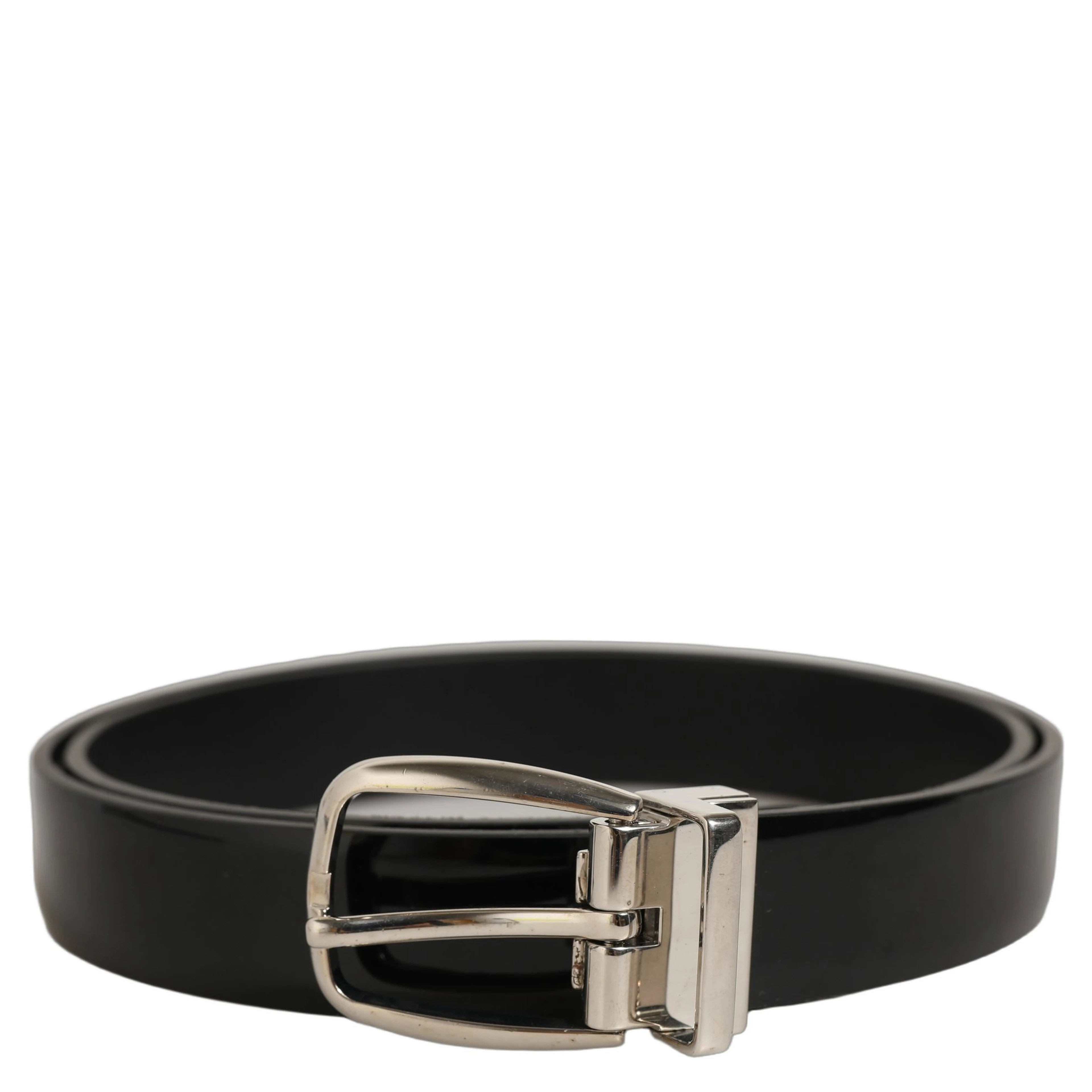Black Classic Leather Silver Tone Buckle Belt