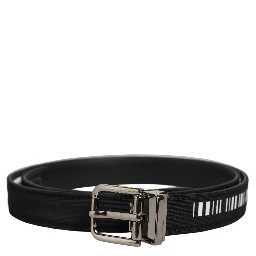 Black Fabric Leather Barcode Silver Buckle Belt
