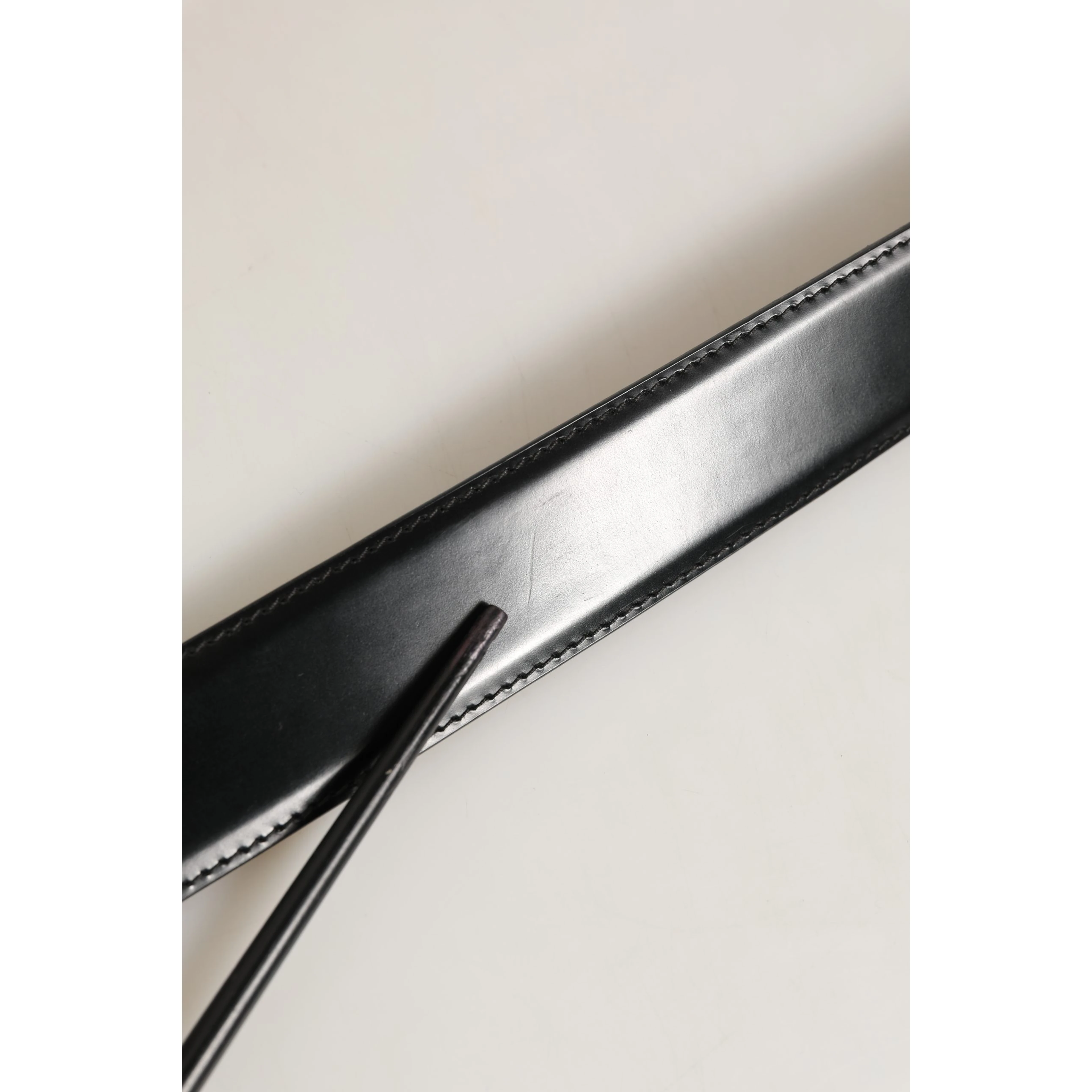 Black Leather Gold Logo Engraved Buckle Belt