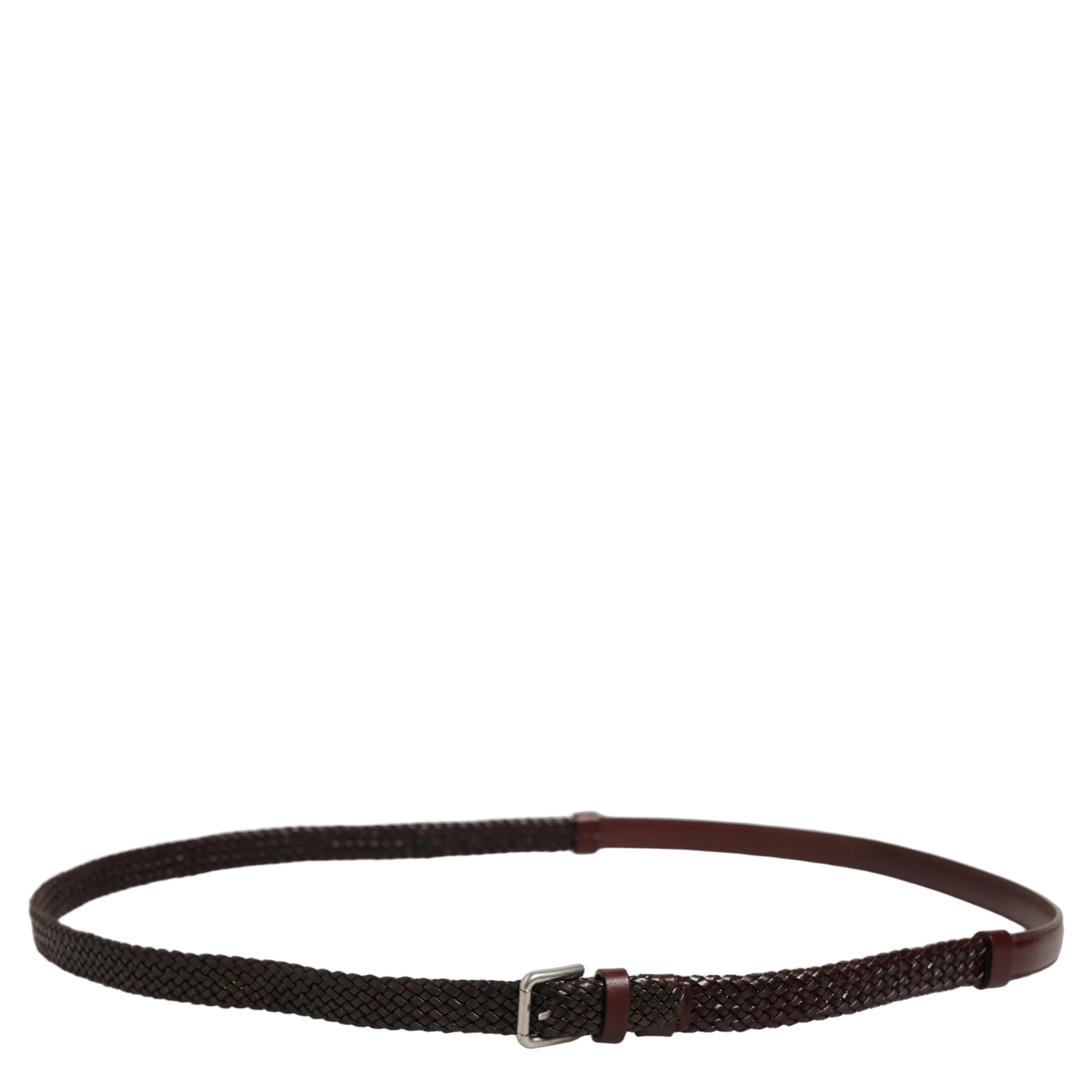 Dark Brown Woven Leather Metal Buckle Belt