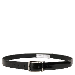 Black Classic Leather Silver Tone Buckle Belt