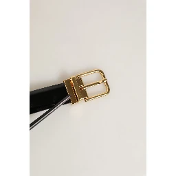 Black Classic Leather Gold Tone Buckle Belt