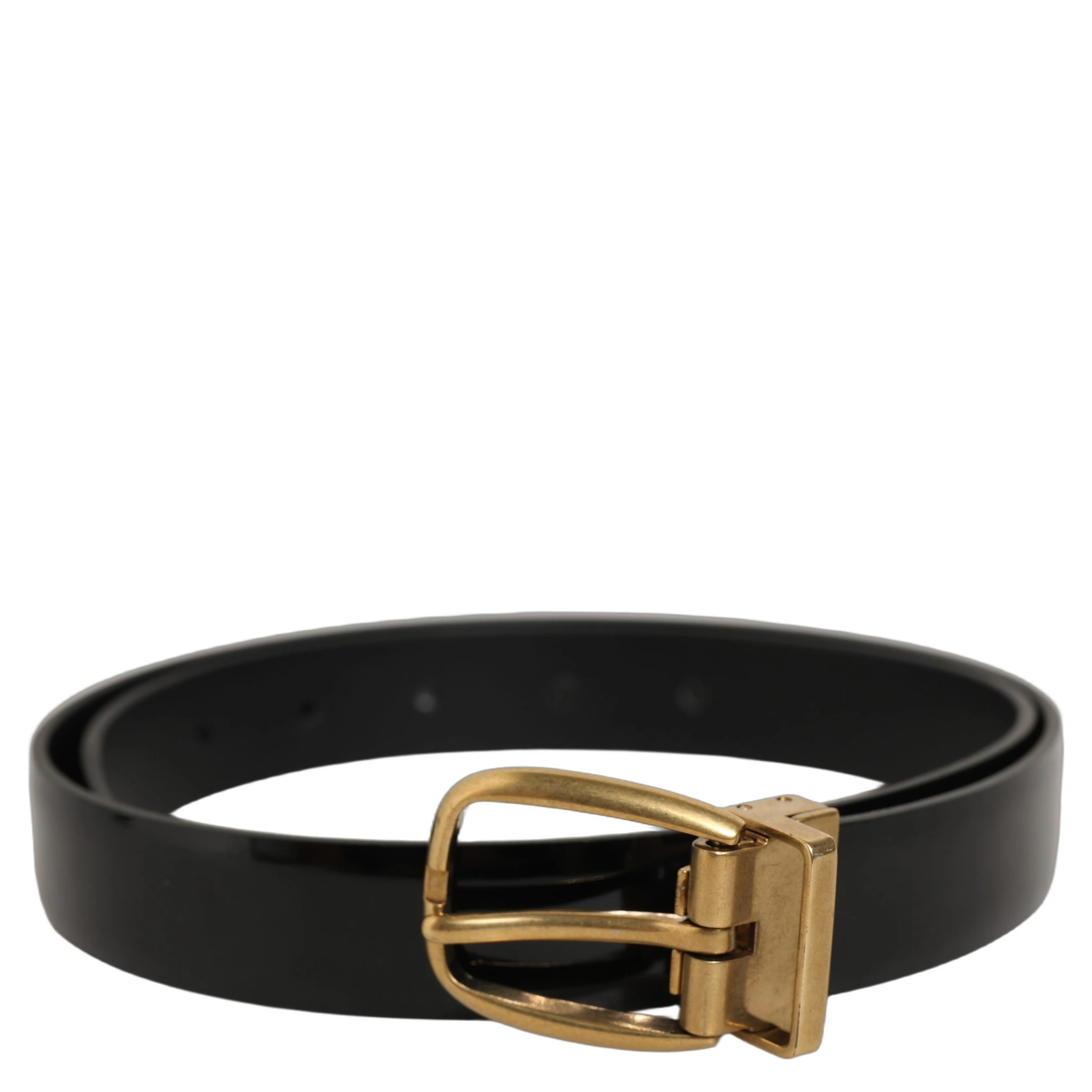 Black Classic Leather Gold Tone Buckle Belt