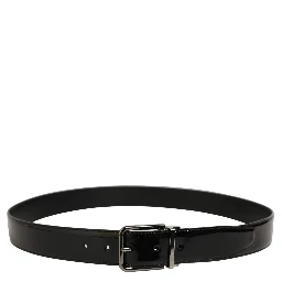 Black Patent Leather Silver Metal Buckle Belt