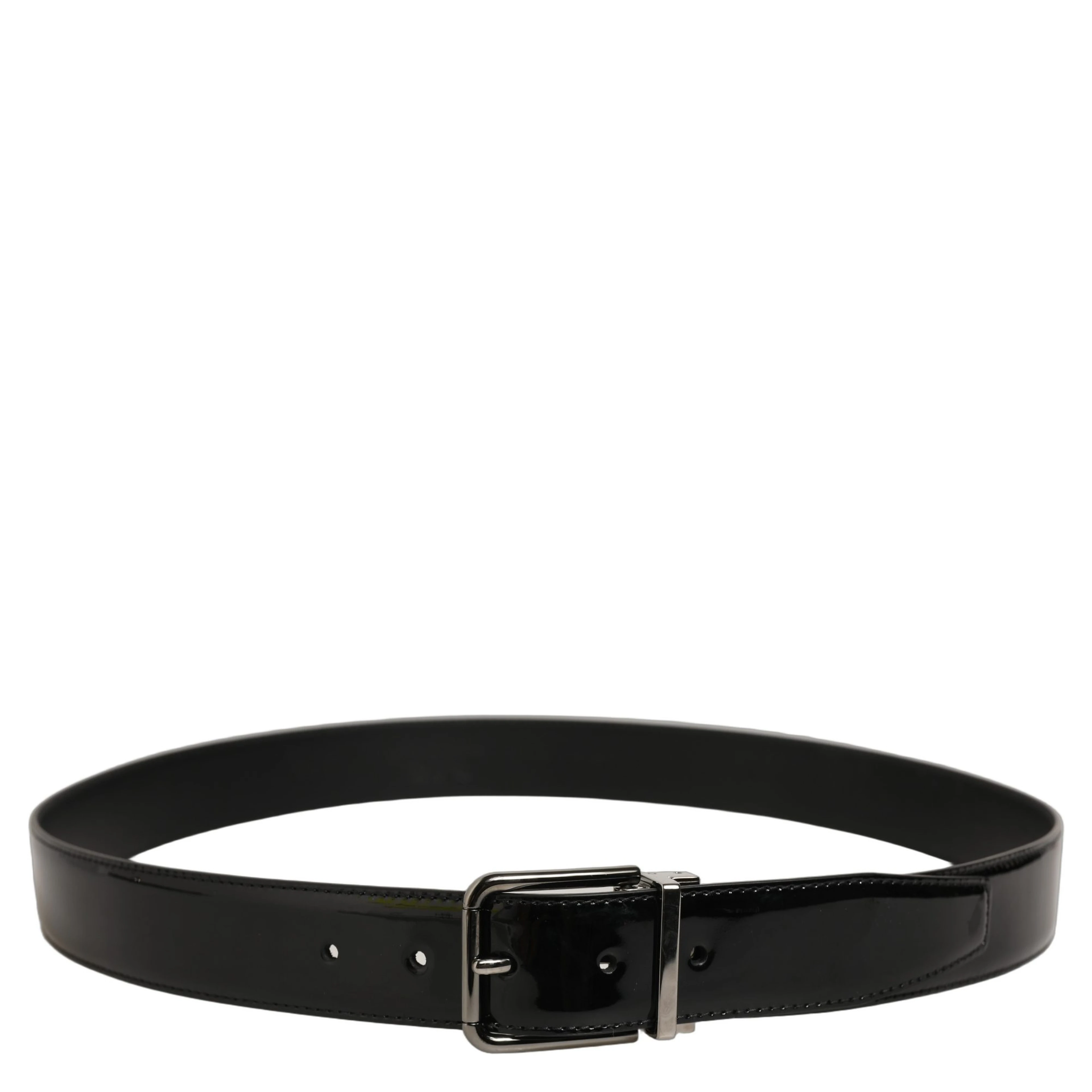Black Patent Leather Silver Metal Buckle Belt