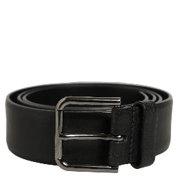 Black Calf Leather Classic Silver Buckle Belt