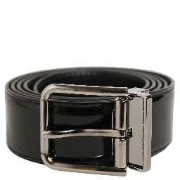 Black Patent Leather Silver Metal Buckle Belt