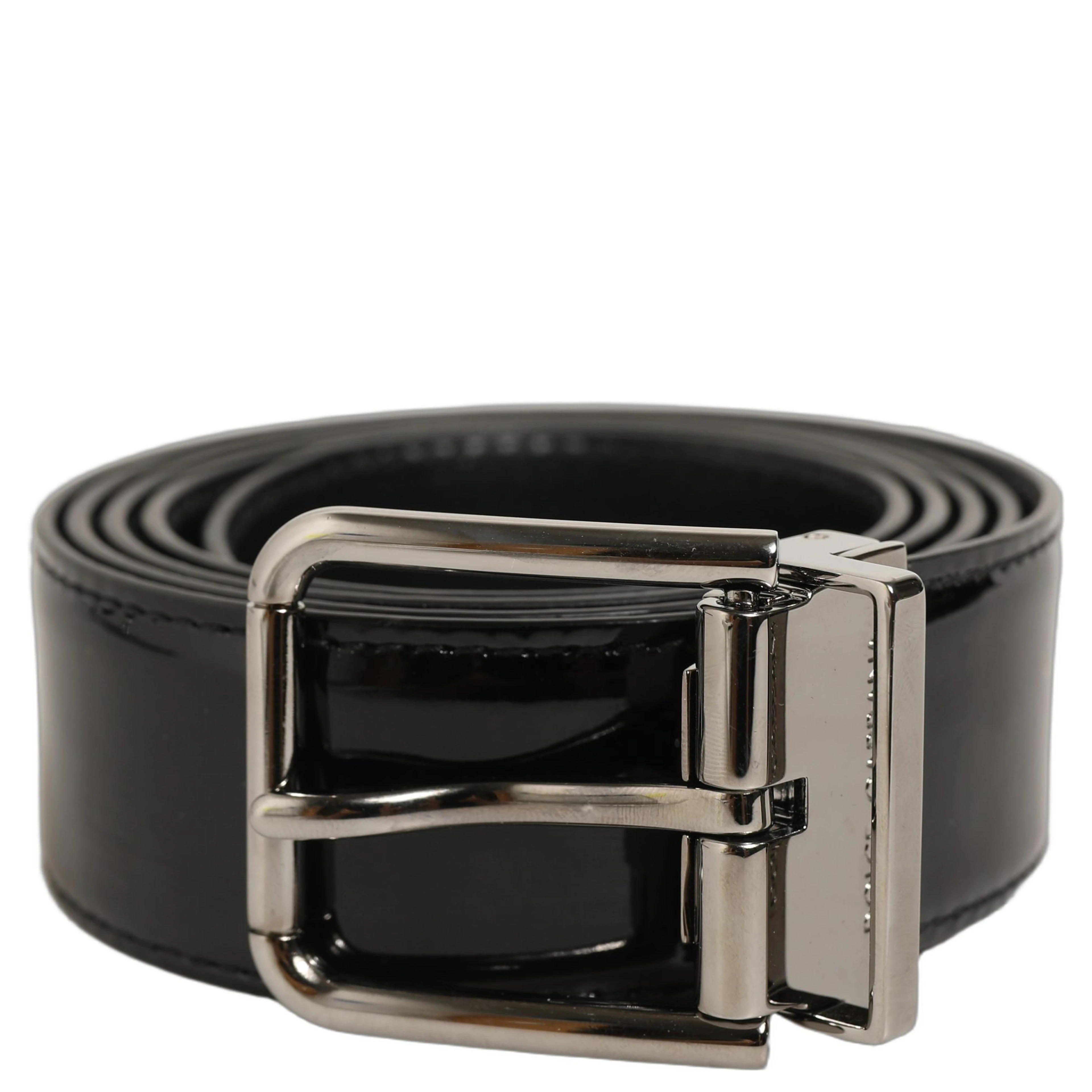 Black Patent Leather Silver Metal Buckle Belt