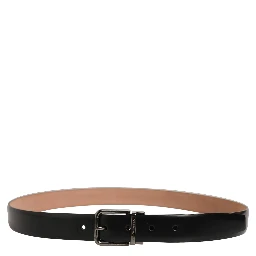 Black Calf Leather Silver Metal Buckle Belt