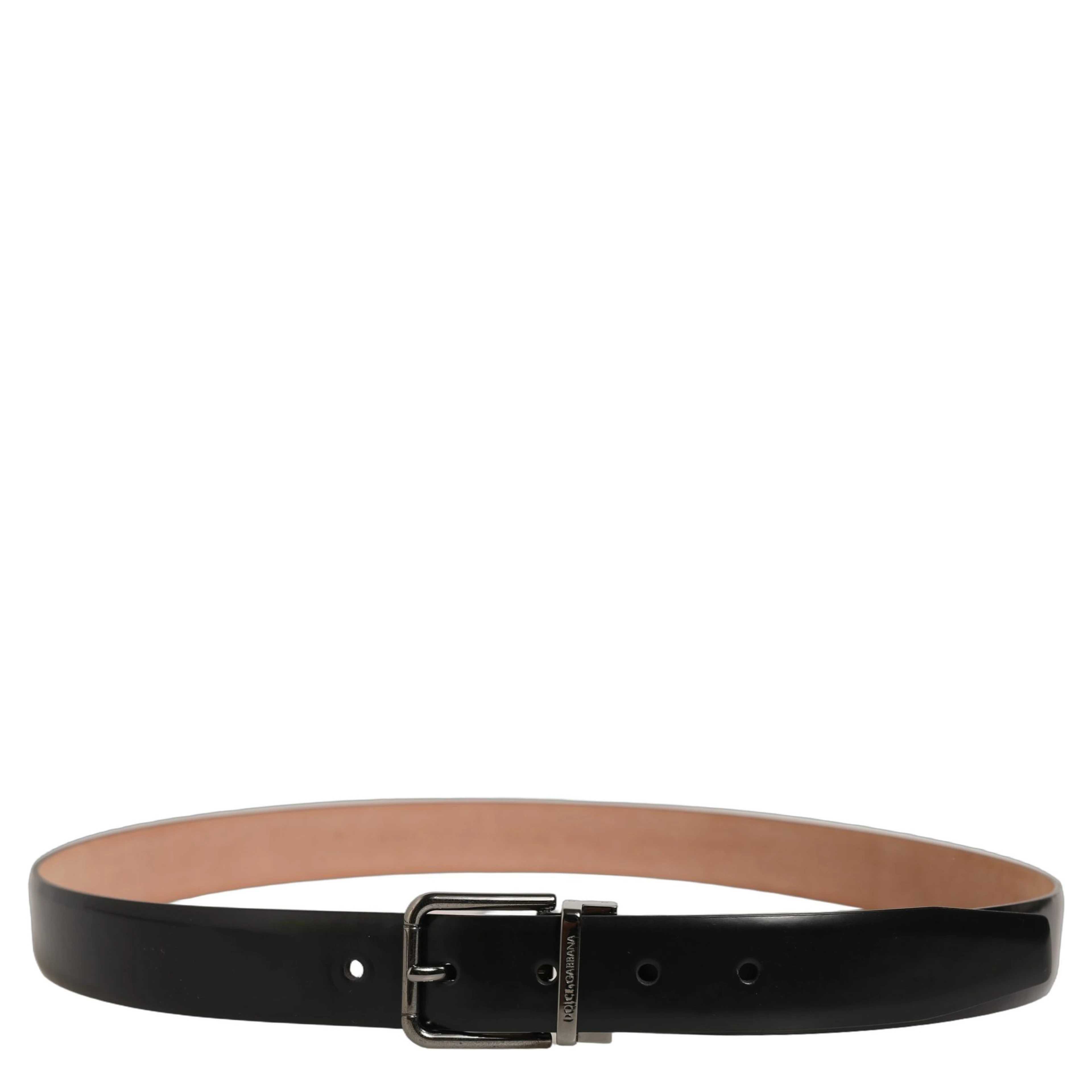 Black Calf Leather Silver Metal Buckle Belt