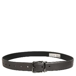 Dark Gray Leather Metal Buckle Classic Belt