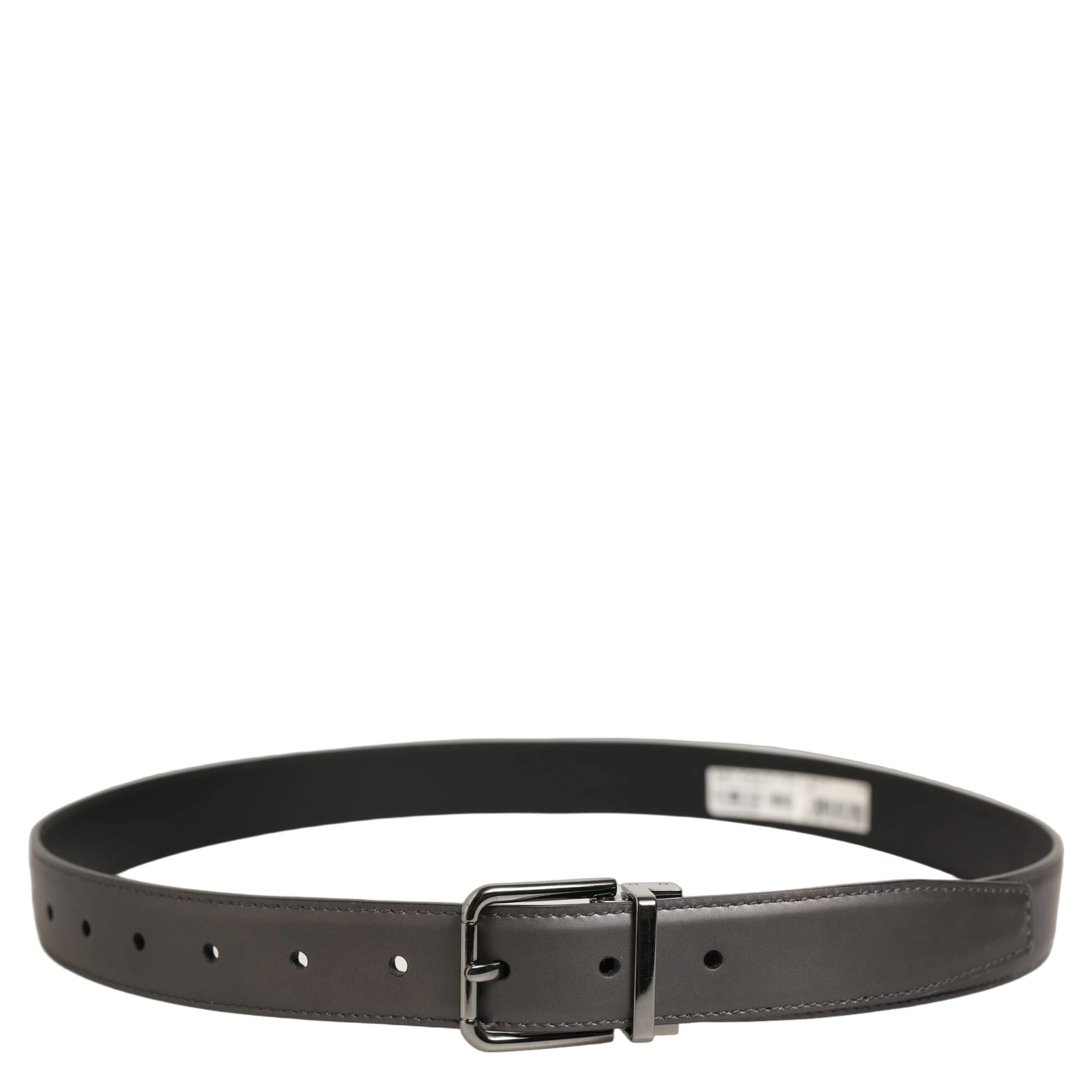 Dark Gray Leather Metal Buckle Classic Belt