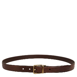 Brown Leather Gold Tone Metal Buckle Belt