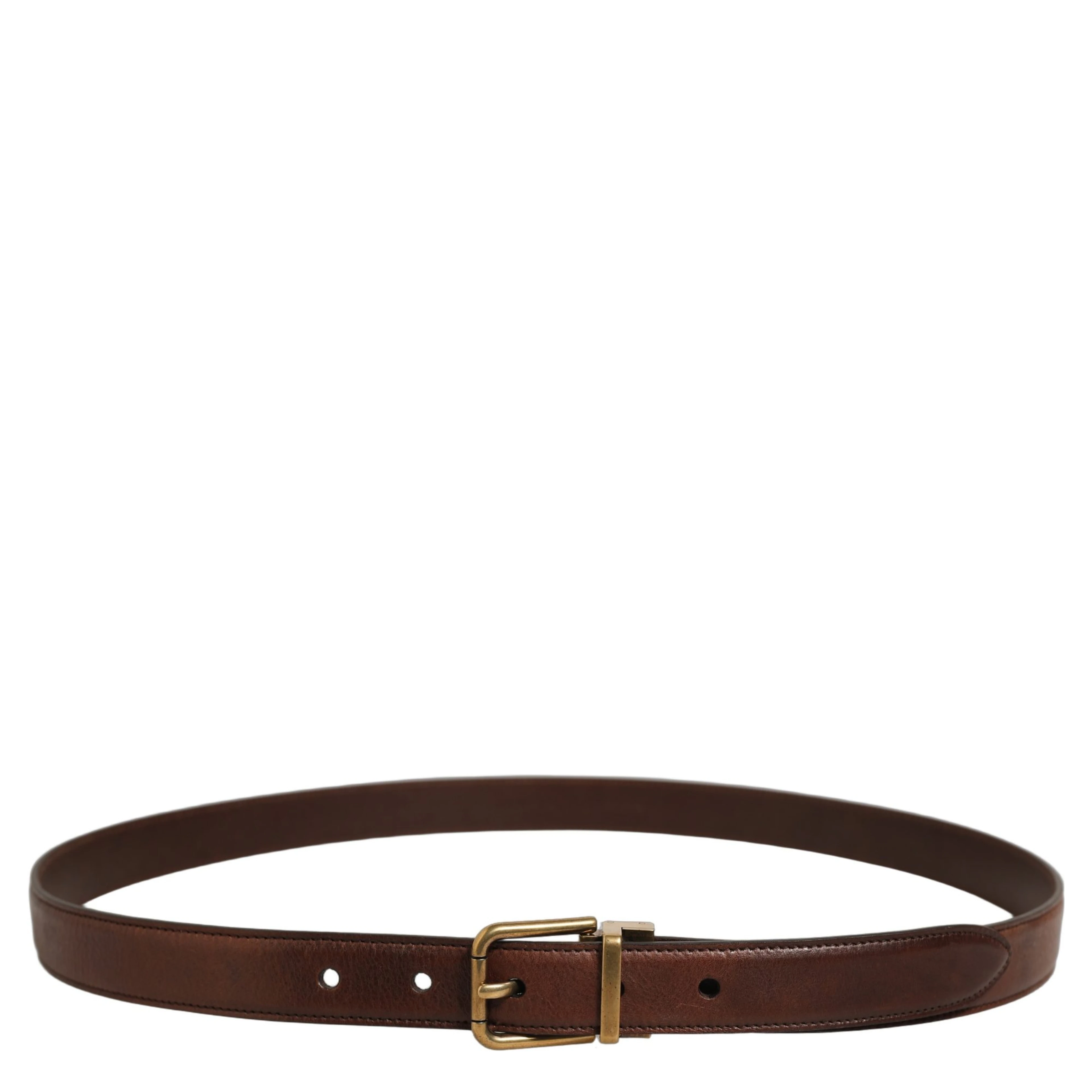 Brown Leather Gold Tone Metal Buckle Belt