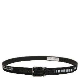 Black Fabric Leather Barcode Silver Buckle Belt