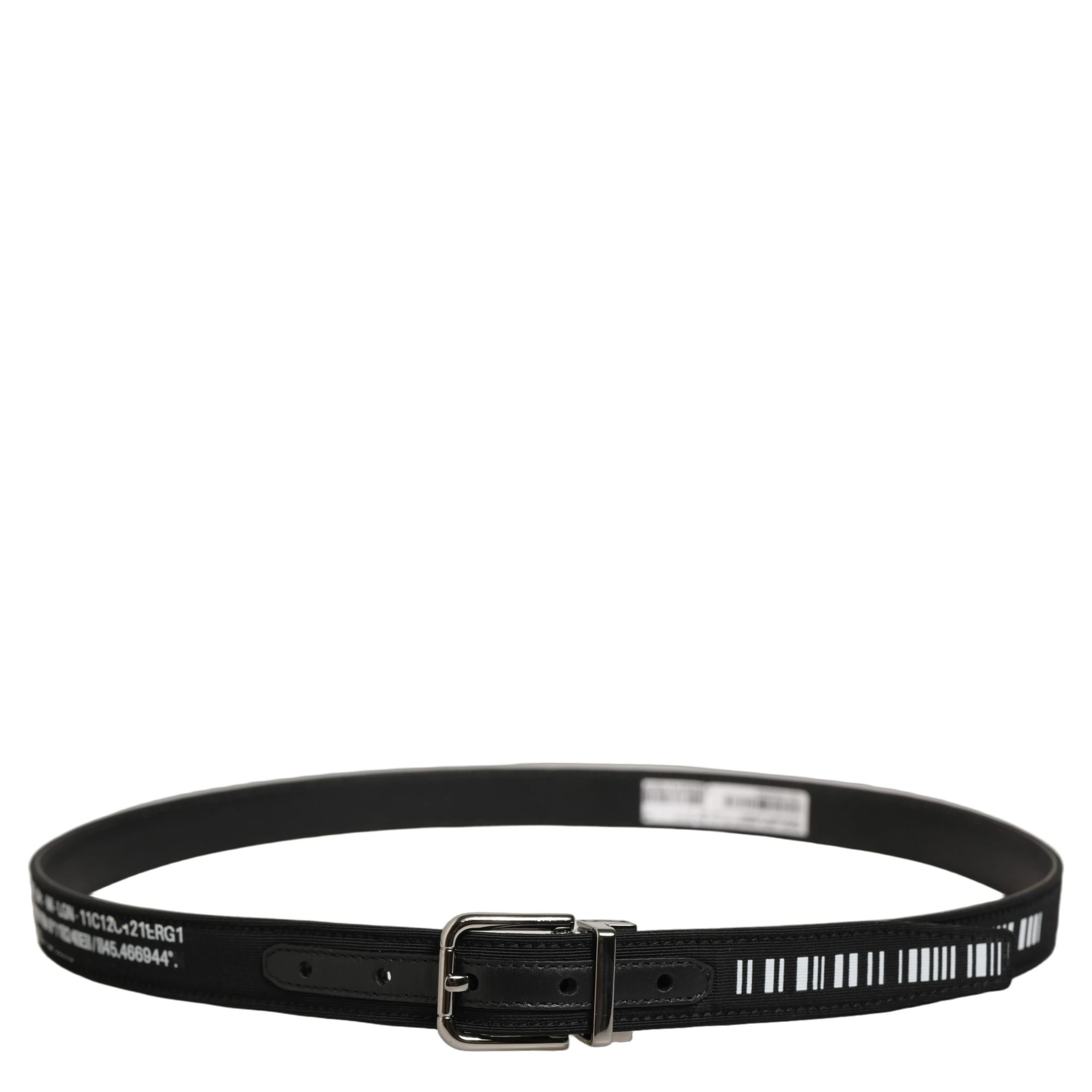 Black Fabric Leather Barcode Silver Buckle Belt