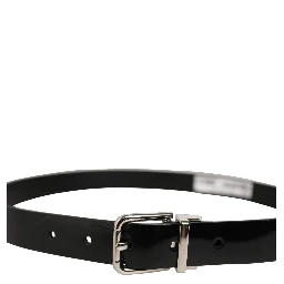 Black Classic Leather Silver Tone Buckle Belt