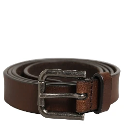 Brown Leather Silver Tone Metal Buckle Belt