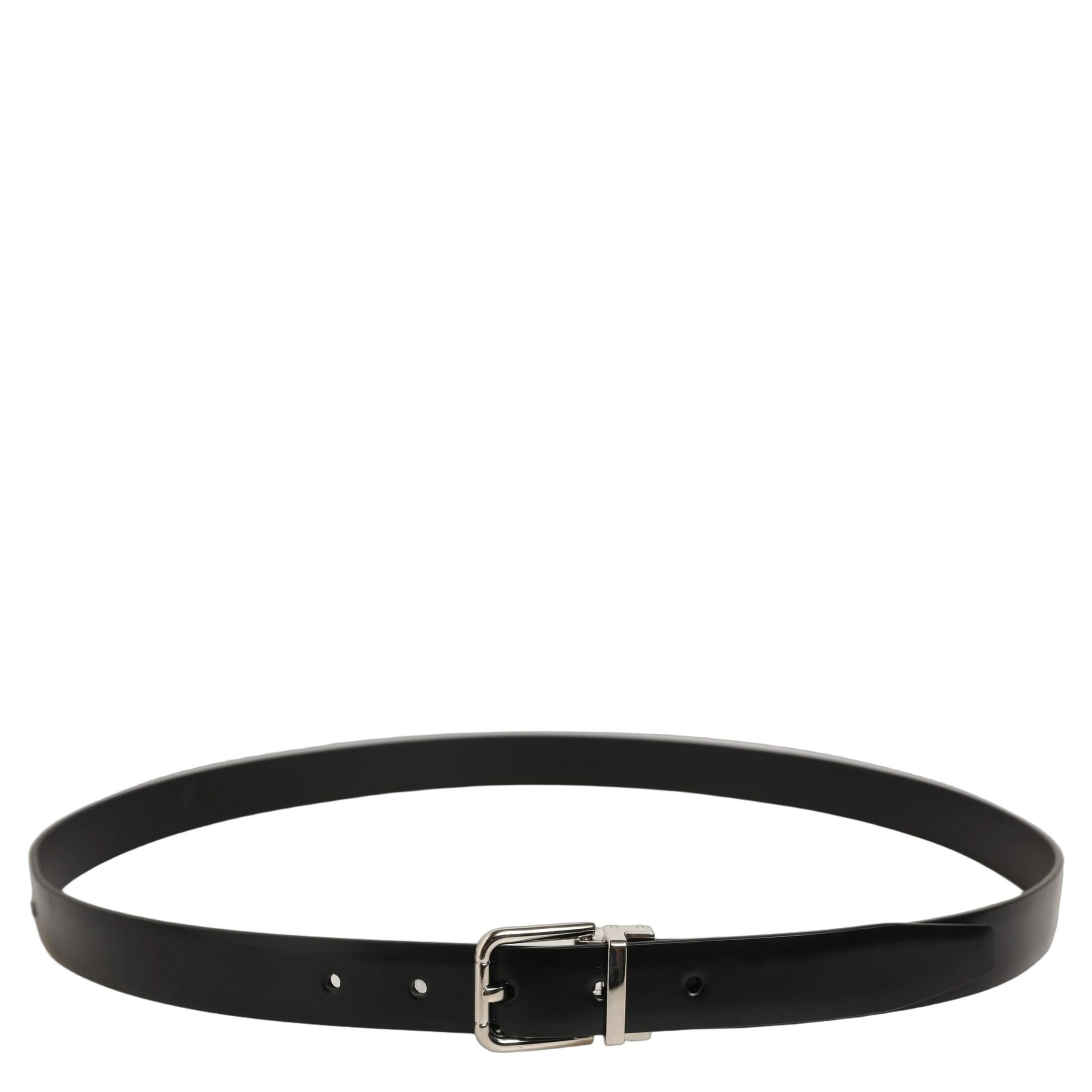 Black Leather Silver Tone Metal Buckle Belt